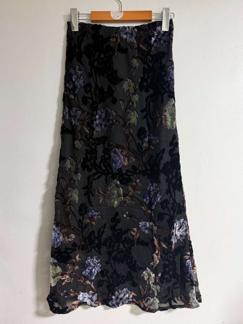 Heartloom Floral Burnout Midi Skirt XS Black Sheer Overlay - Picture 7 of 8